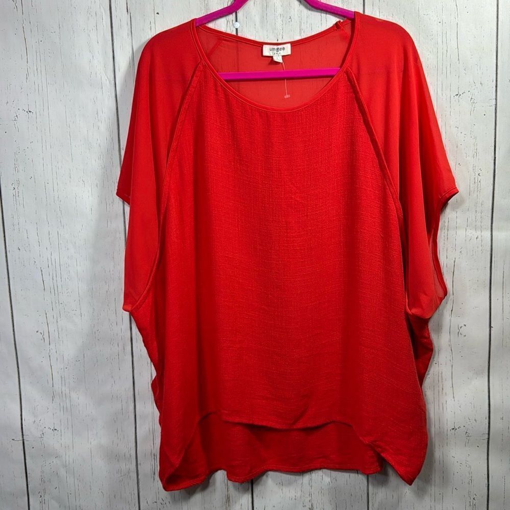 Umgee Linen Blend Tunic Top Boho Flowy Oversized Lightweight Orange Red Size L